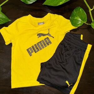 Puma Kids Yellow Tee and Black Shorts Set